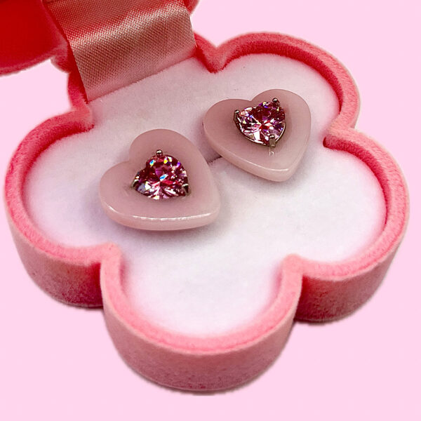 Auskari "sirsniņas" ar rozā akmentiņu